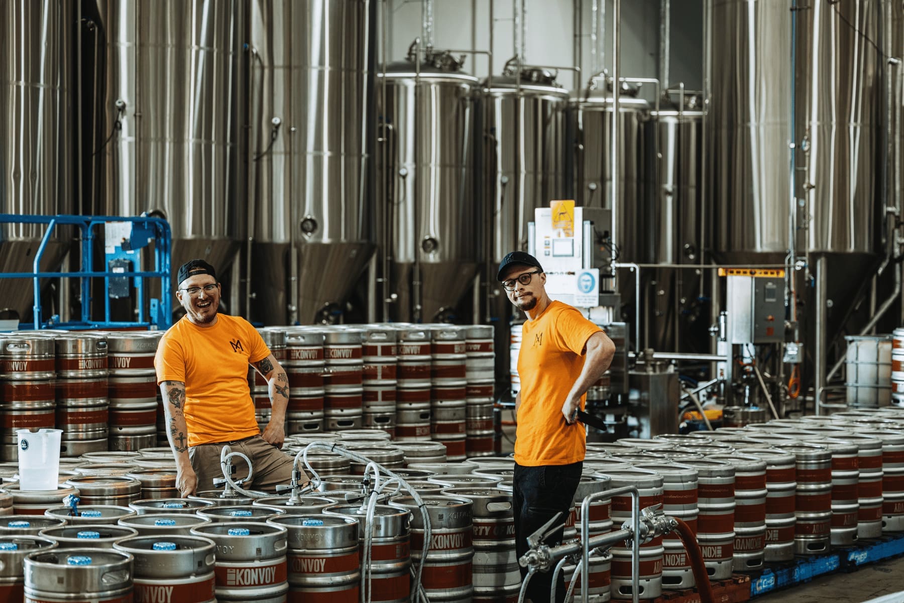Mismatch brewers among the kegs in their Adelaide Hills brewery